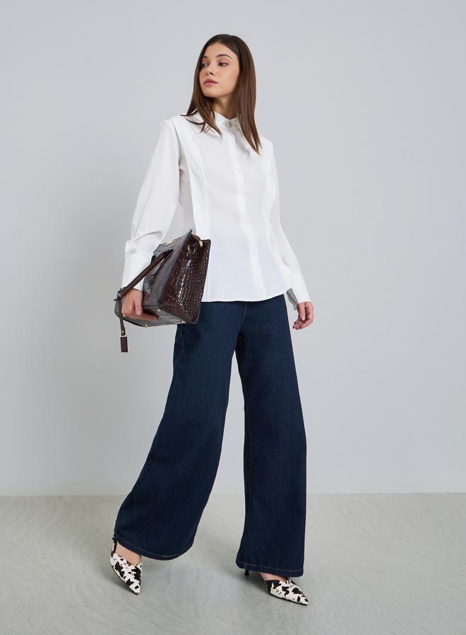 Styli Women White Solid Oversized Buttoned Shirt - Image 2